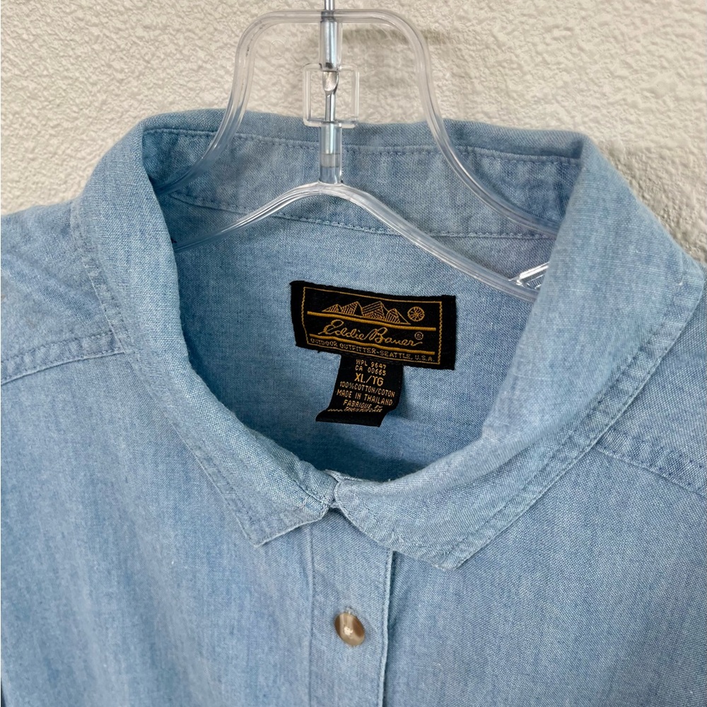 Vintage NWOT Eddie Bauer Blue Chambray Maxi Button-Up Dress Size XL/TG - Picture 3 of 13